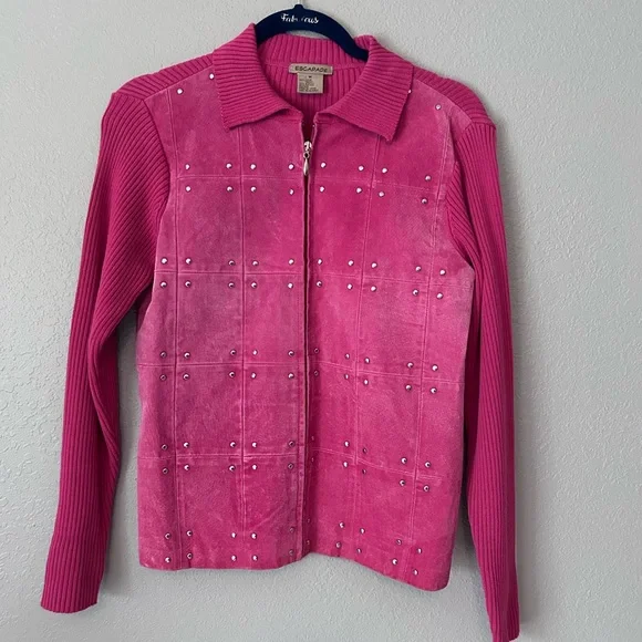 Escapade Studded Suede Knit Pink Jacket Sweater Size M - Picture 15 of 15